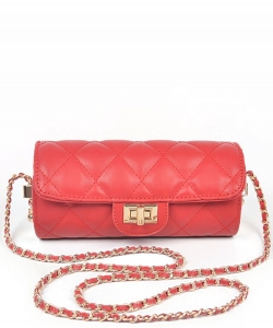 Quilted Faux Leather Crossbody Bag 6741-1  RED